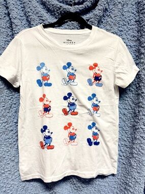 Disney White Kids Mickey Mouse Tee with Red & Blue Prints